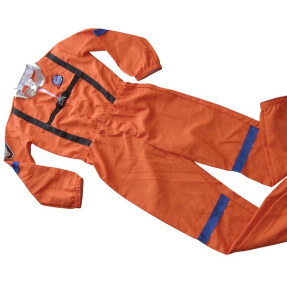 Astronaut Orange Costume Youth Size L Halloween Flight Suit USA Flag NASA Unisex